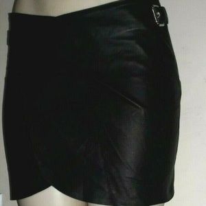 FRIEND OF MINE Black Leather Wrap Miniskirt